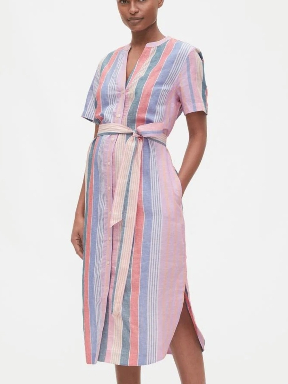 Womens GAP Striped Button-Front Midi Dress with Tie Belt - Size 6